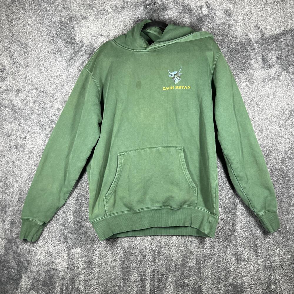 Zach Bryan Hoodie Mens L Green Pullover Heavyweight Hooded Pockets Graphic Print
